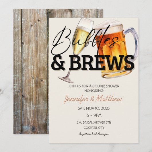 Invitation Bulles Brasserie Rustique en Bois pour Fut de Bièr (Devant / Derrière)