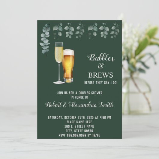 Invitation Bulles & Brevets Couples Wedding shower Eucalyptus (Debout devant)