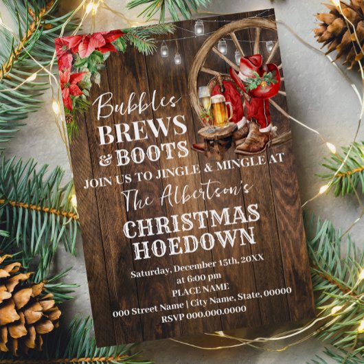 Invitation Bulles Brews & Boots Western Christmas Hoewdown