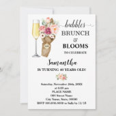 Invitation Bulles Brunch & Blooms Fleurs roses Anniversaire (Devant)