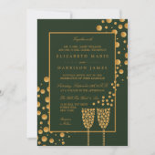 Invitation Bulles Champagne d'or - Vert & Or - Mariage (Devant)