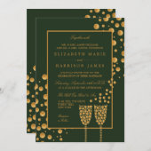 Invitation Bulles Champagne d'or - Vert & Or - Mariage (Devant / Derrière)