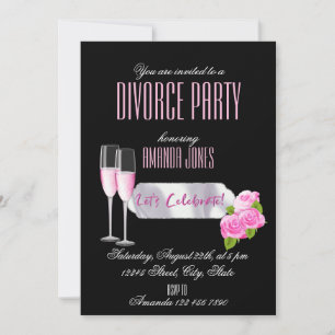 Invitation Bulles de Champagne Noir Rose Fête de Divorce
