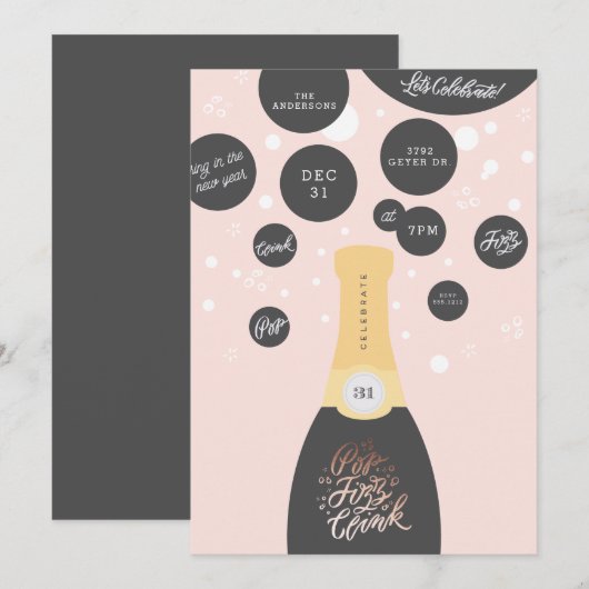 Invitation Bulles de champagne | Nouvel An Eve Party Invitati (Devant / Derrière)