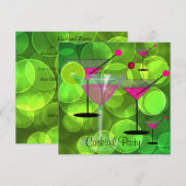 Invitation Bulles de fête cocktail vert rose (Devant / Derrière)