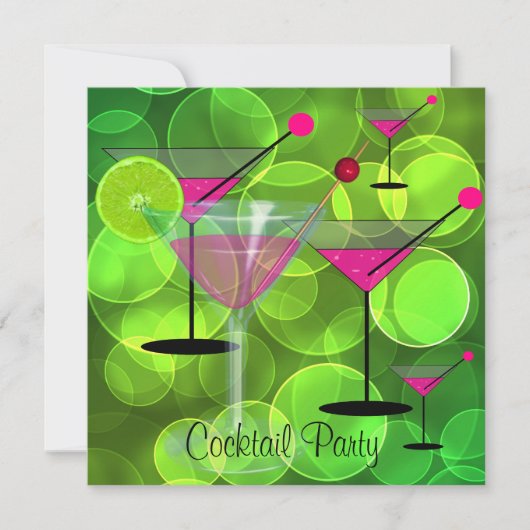 Invitation Bulles de fête cocktail vert rose (Devant)
