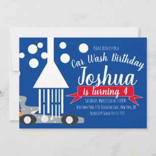 Invitation Bulles de Lavage de Voiture Anniversaire Mignon