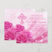 Invitation Bulles de rose rose Première Communion (Devant / Derrière)