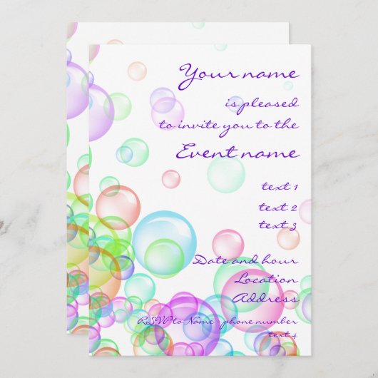 Invitation Bulles de savon (Devant / Derrière)