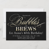 Invitation Bulles et brasser Noir et Or Adulte Anniversaire (Devant)