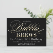 Invitation Bulles et brasser Noir et Or Adulte Anniversaire (Debout devant)