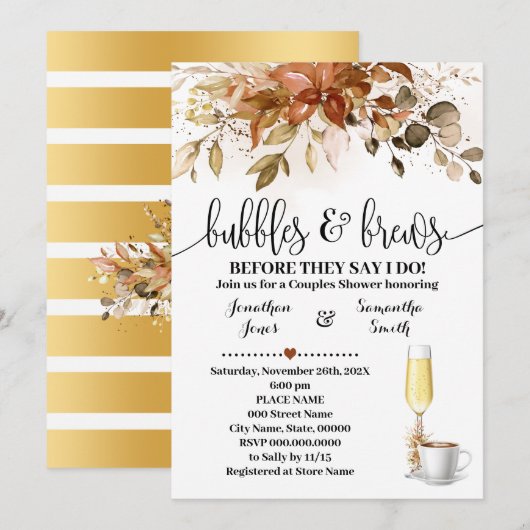 Invitation Bulles et brasseries Automne Fête des mariées café (Devant / Derrière)