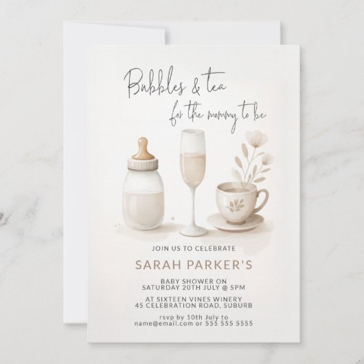 Invitation Bulles et thé pour maman pour être baby shower (Devant)