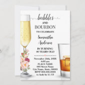 Invitation Bulles & Fleurs roses Bourbon Adultes Anniversaire (Devant)