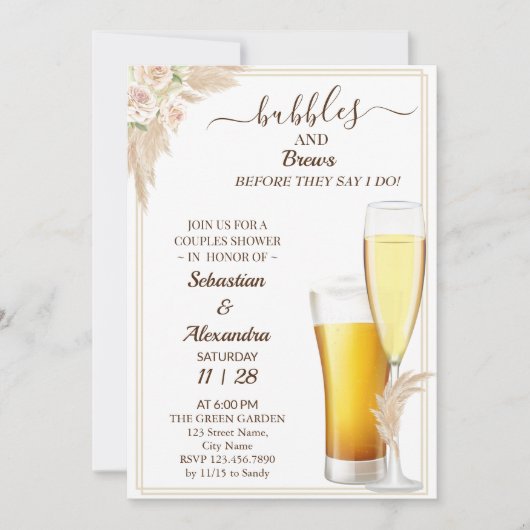 Invitation Bulles florales et brasse Couples Douche Invitatio (Devant)