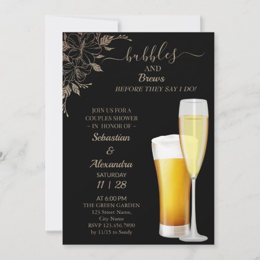 Invitation Bulles florales et brasse Couples Douche Invitatio (Devant)