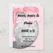 Invitation Bulles Lettres Pink Bow Disco Ball Anniversaire (Devant)