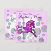 Invitation Bulles roses Carousel Pony Girls Anniversaire (Devant / Derrière)