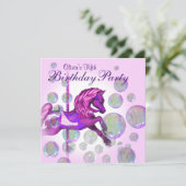Invitation Bulles roses Carousel Pony Girls Anniversaire (Debout devant)