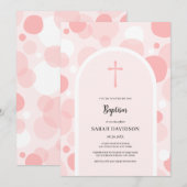 Invitation Bulles roses et arche fille Baptême Christening (Devant / Derrière)