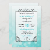 Invitation Bulles turquoises Black Script de mariage Invitati (Devant / Derrière)