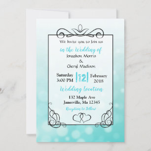 Invitation Bulles turquoises Black Script de mariage Invitati