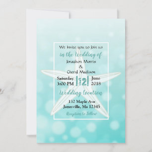 Invitation Bulles turquoises Starfish Plage Mariage Invitatio