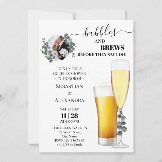 Invitation Bulles vertes et brasse Couples Douche Invitati (Devant)