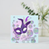 Invitation Bulles violettes et bleues sarcelle pour un doux s (Debout devant)