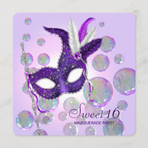 Invitation Bulles Violettes Masquerade Sweet Sixteen Violette