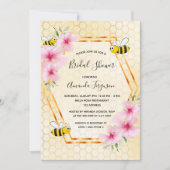 Invitation Bumble abeille nid d'abeille rose flores nuptiale (Devant)