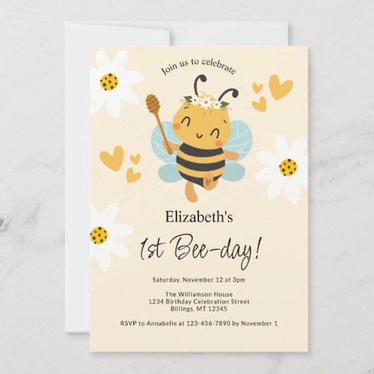 Invitation Bumble Bee 1er fête d'anniversaire (Devant)
