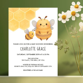 Invitation Bumble Bee Baby shower personnalisé