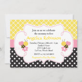 Invitation Bumble Bee Jaune et Baby shower noir (Fille) (Devant)
