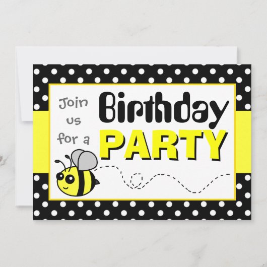 Invitation Bumble Bee Jaune et Noir Anniversaire (Devant)