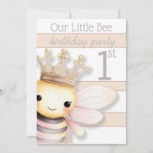 Invitation Bumble Bee mignonne avec couronne | Rose pâle | Iv (Devant)