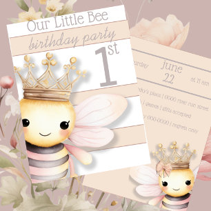 Invitation Bumble Bee mignonne avec couronne Rose pâle Iv