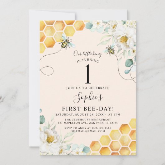Invitation Bumble Bee, Notre Petit Miel Bee 1er Anniversaire (Devant)