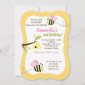 Invitation Bumble Bee Rose Girl N'importe quel âge Anniversai (Devant)