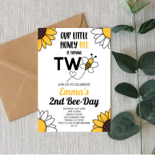 Invitation Bumble Bee Sunflowers Deuxième fête d'anniversaire