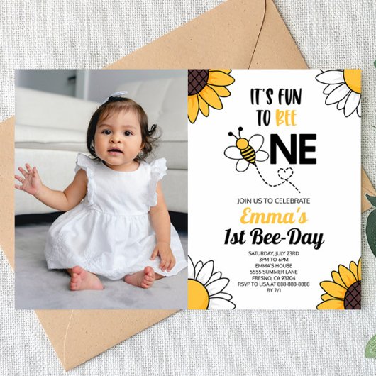 Invitation Bumble Bee Sunflowers Premier anniversaire fête
