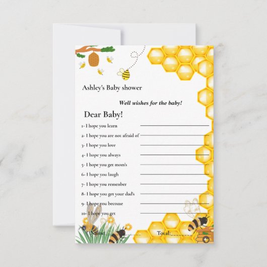 Invitation Bumble bee thèmes souhaits pour le jeu de baby sho (Devant)