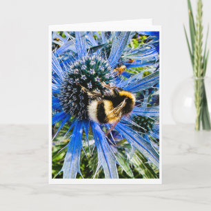 Invitation Bumble Bees Love Blue Thistle Blank Card