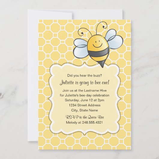 Invitation Bumblebebe Jaune Mignonne Première fête d'annivers (Devant)