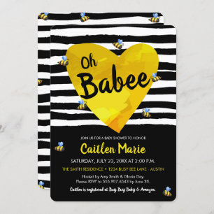 Invitation Bumblebebe Oh Babee Baby shower blanc jaune