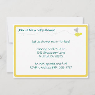 Invitation Bumblebebee Baby shower Jaune Trim