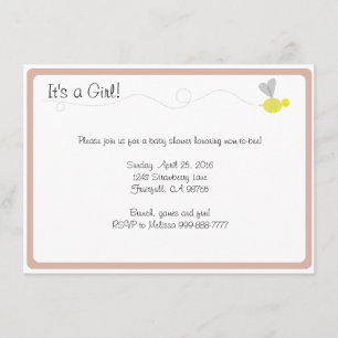Invitation Bumblebebee Baby shower Pink Trim