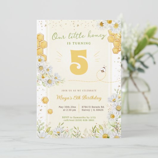 Invitation Bumblebee Fleur sauvage fête d'anniversaire fille (Debout devant)