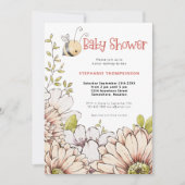 Invitation Bumblebee Florals Baby shower de corail (Devant)