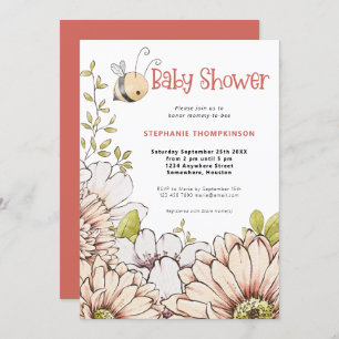 Invitation Bumblebee Florals Baby shower de corail